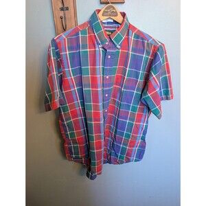 Vintage Poplin Plaid Shirt by Patrick James: 90s Short Sleeve Shirt